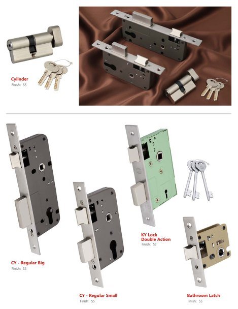 Mortice locks — cylinders, lock bodies, KY double action and bathroom latches